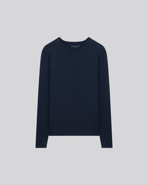 Blaues Langarm-T-Shirt mit Rundhalsausschnitt aus Bio-Baumwolle - MAJESTIC FILATURES