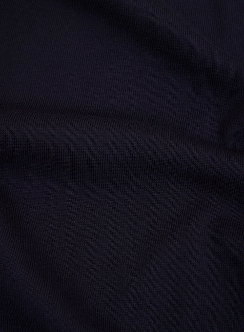 Cárdigan azul marino con cuello con capucha y manga larga en algodón orgánico - MAJESTIC FILATURES