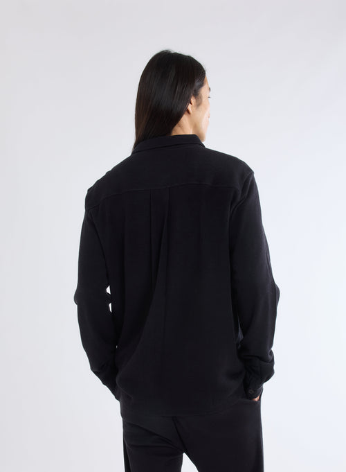 Black Long Sleeve Shirt with Cotton and Cashmere Pockets - MAJESTIC FILATURES