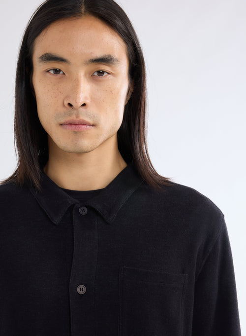 Black Long Sleeve Shirt with Cotton and Cashmere Pockets - MAJESTIC FILATURES