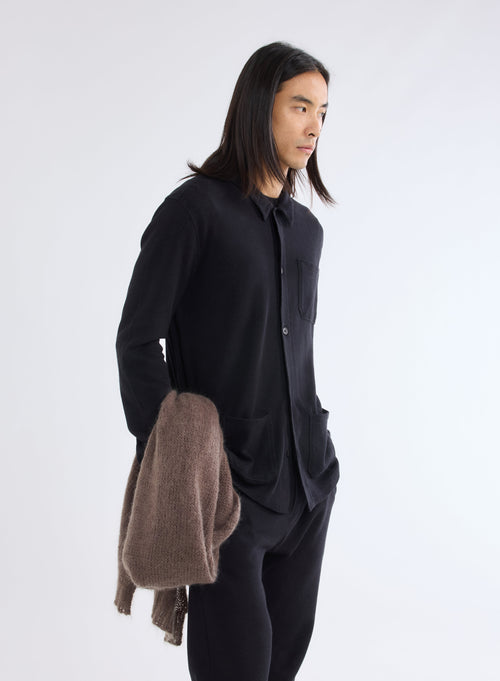 Black Long Sleeve Shirt with Cotton and Cashmere Pockets - MAJESTIC FILATURES