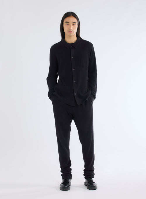 Black Long Sleeve Shirt with Cotton and Cashmere Pockets - MAJESTIC FILATURES
