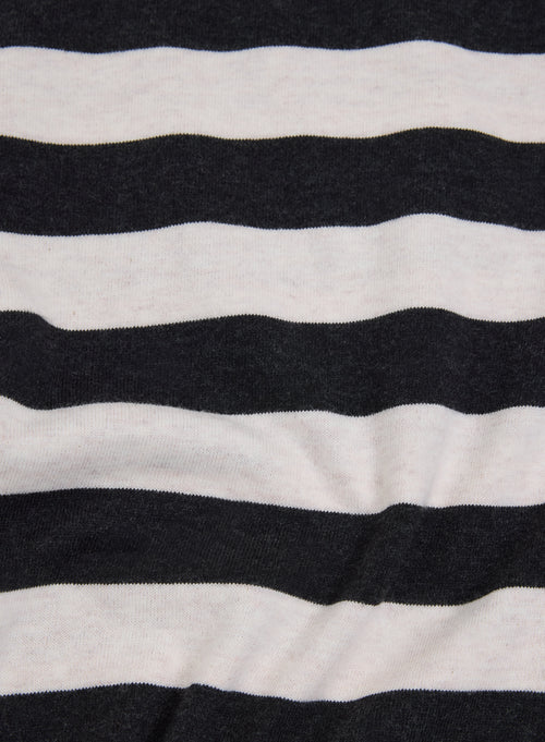 Anthrazitfarbenes und Ecrufarbenes gestreiftes T-Shirt mit Rundhalsausschnitt und langen - MAJESTIC FILATURES