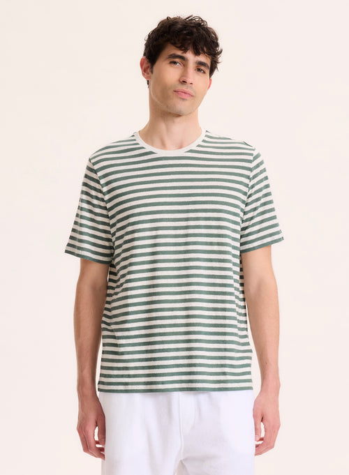 Camiseta verde de manga corta y cuello redondo de lino / elastano - MAJESTIC FILATURES