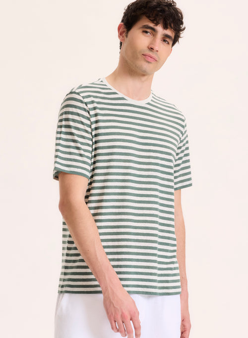 Camiseta verde de manga corta y cuello redondo de lino / elastano - MAJESTIC FILATURES