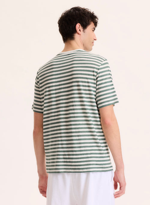 Camiseta verde de manga corta y cuello redondo de lino / elastano - MAJESTIC FILATURES