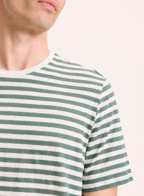 Camiseta verde de manga corta y cuello redondo de lino / elastano - MAJESTIC FILATURES