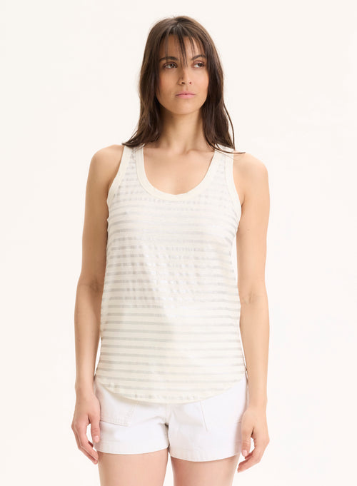Camiseta©de tirantes plateada© con cuello en U en lino / elastano - MAJESTIC FILATURES