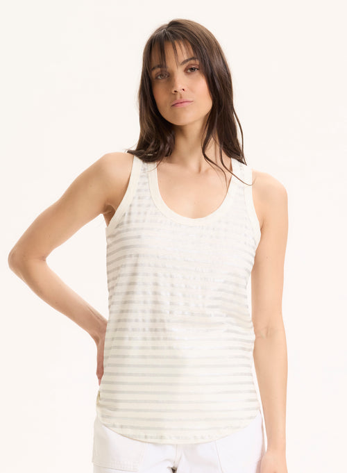 Camiseta©de tirantes plateada© con cuello en U en lino / elastano - MAJESTIC FILATURES