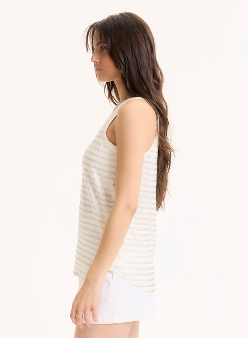 Camiseta©de tirantes plateada© con cuello en U en lino / elastano - MAJESTIC FILATURES