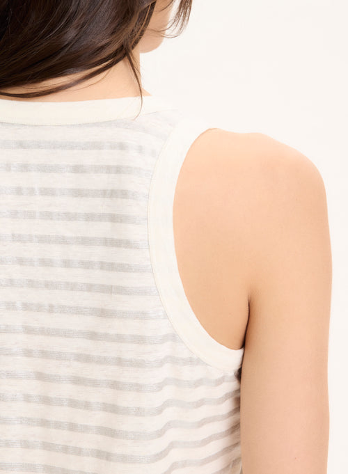 Camiseta©de tirantes plateada© con cuello en U en lino / elastano - MAJESTIC FILATURES