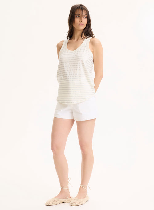Camiseta©de tirantes plateada© con cuello en U en lino / elastano - MAJESTIC FILATURES