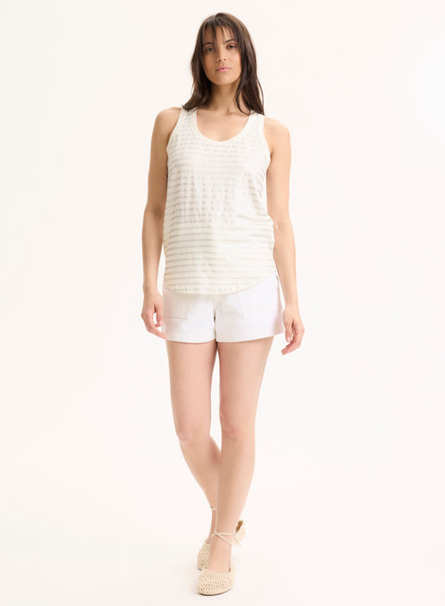 Camiseta©de tirantes plateada© con cuello en U en lino / elastano - MAJESTIC FILATURES