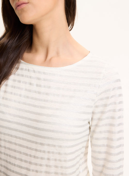 Camiseta plateada con© cuello barco y mangas tres cuartos en lino / elastano - MAJESTIC FILATURES