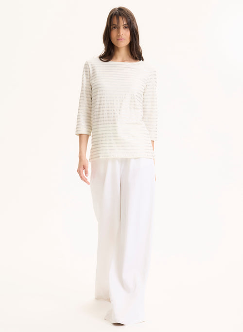 Camiseta plateada con© cuello barco y mangas tres cuartos en lino / elastano - MAJESTIC FILATURES