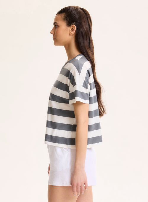 Graues Kurzarm-T-Shirt mit Rundhalsausschnitt aus Bio-Baumwolle - MAJESTIC FILATURES