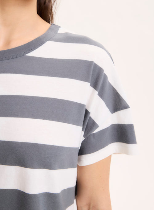 Graues Kurzarm-T-Shirt mit Rundhalsausschnitt aus Bio-Baumwolle - MAJESTIC FILATURES