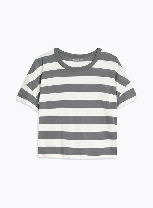 Graues Kurzarm-T-Shirt mit Rundhalsausschnitt aus Bio-Baumwolle - MAJESTIC FILATURES