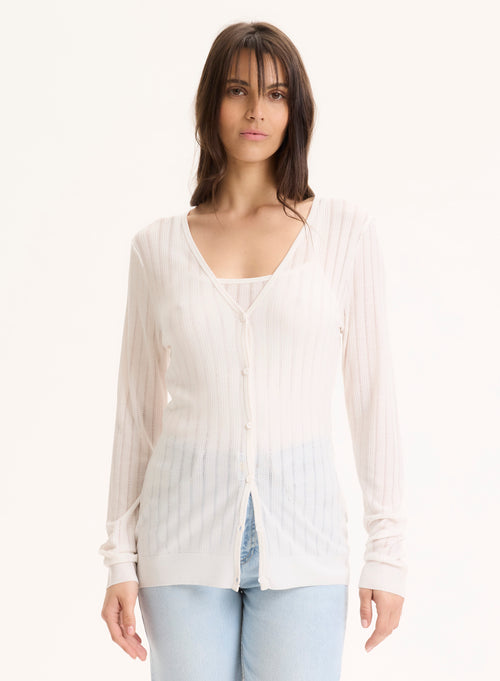 White V-neck Long-sleeved Lyocell Tencel Vest - MAJESTIC FILATURES