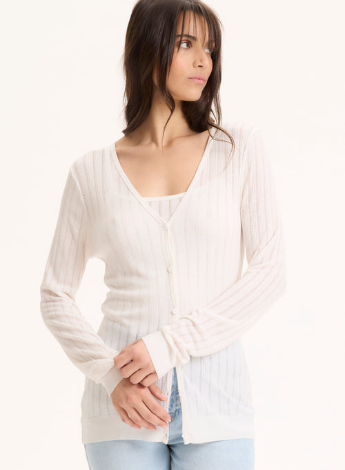 White V-neck Long-sleeved Lyocell Tencel Vest - MAJESTIC FILATURES