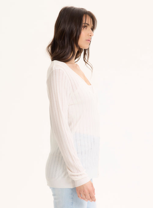 White V-neck Long-sleeved Lyocell Tencel Vest - MAJESTIC FILATURES