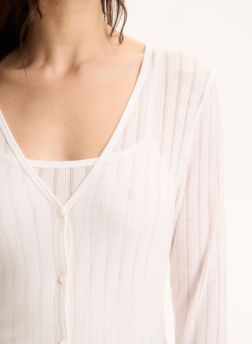 White V-neck Long-sleeved Lyocell Tencel Vest - MAJESTIC FILATURES