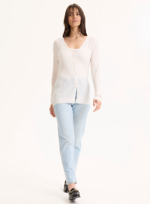White V-neck Long-sleeved Lyocell Tencel Vest - MAJESTIC FILATURES