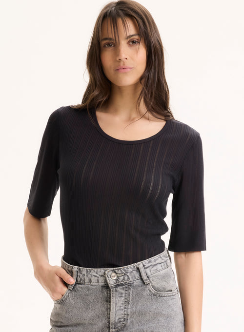 Marineblaues Kurzarm-T-Shirt mit Rundhalsausschnitt aus LYOCELL / TENCEL - MAJESTIC FILATURES