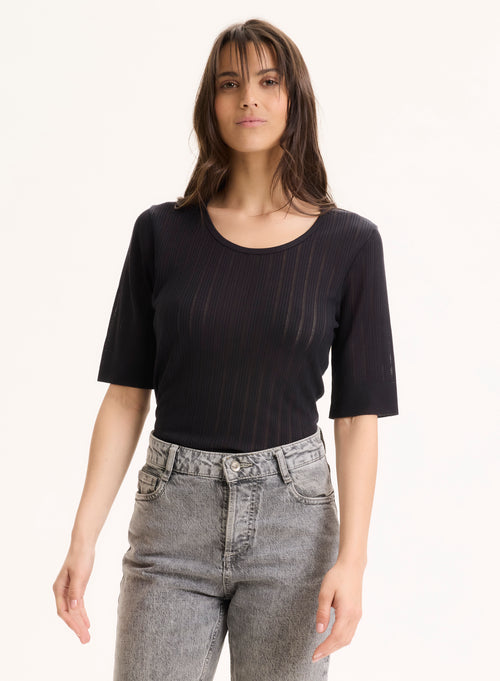 Marineblaues Kurzarm-T-Shirt mit Rundhalsausschnitt aus LYOCELL / TENCEL - MAJESTIC FILATURES
