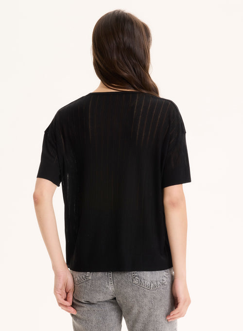 Tee shirt Noir Col V Manches Courtes en LYOCELL / TENCEL - MAJESTIC FILATURES