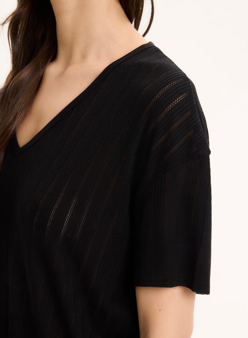 Tee shirt Noir Col V Manches Courtes en LYOCELL / TENCEL - MAJESTIC FILATURES