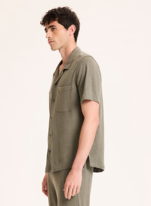 Green Linen Short Sleeve Shirt - MAJESTIC FILATURES