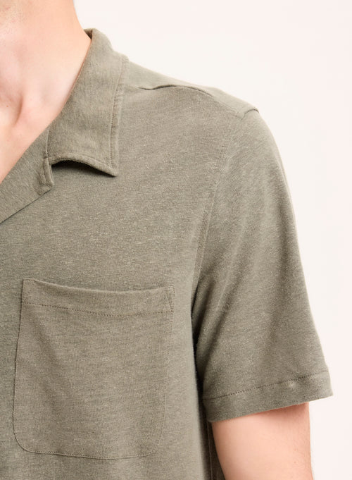 Green Linen Short Sleeve Shirt - MAJESTIC FILATURES