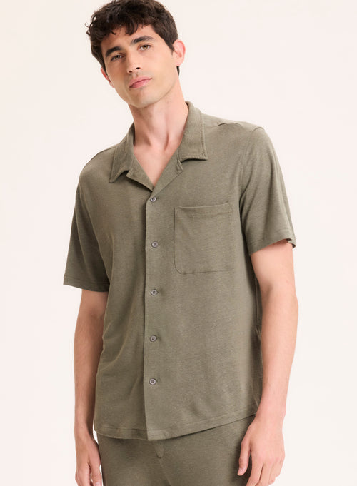Green Linen Short Sleeve Shirt - MAJESTIC FILATURES
