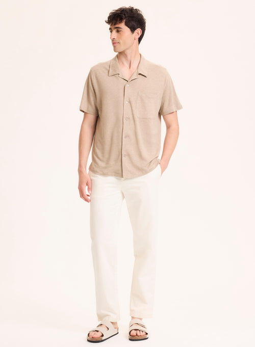 Beige Linen Short Sleeve Shirt - MAJESTIC FILATURES