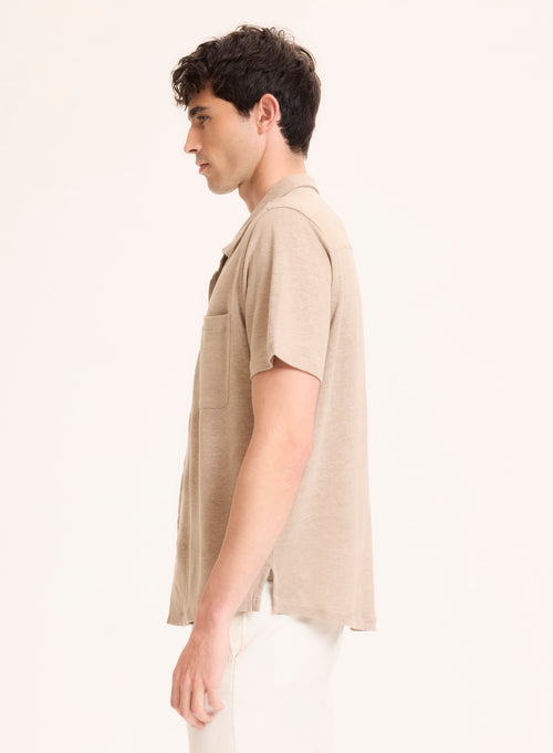 Beige Linen Short Sleeve Shirt - MAJESTIC FILATURES