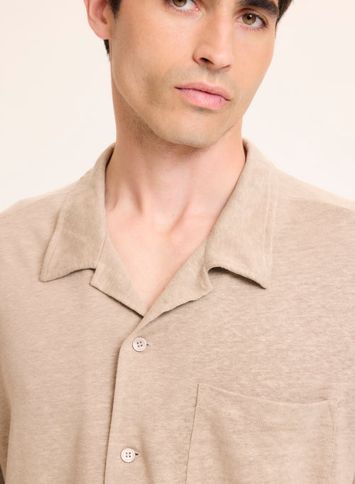 Beige Linen Short Sleeve Shirt - MAJESTIC FILATURES