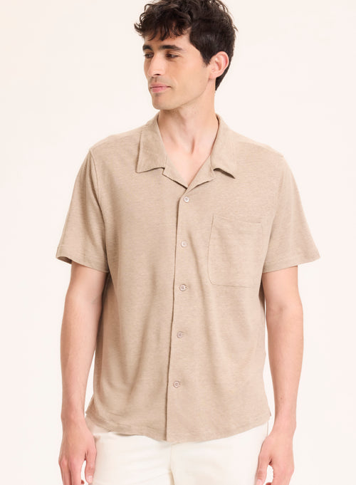 Beige Linen Short Sleeve Shirt - MAJESTIC FILATURES
