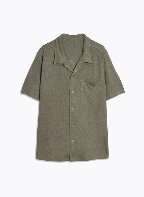 Green Linen Short Sleeve Shirt - MAJESTIC FILATURES