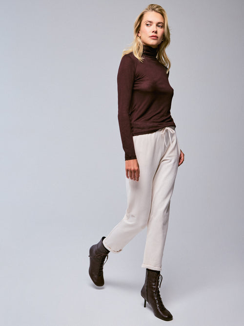 Purple Long Sleeve Turtleneck T-shirt in Viscose / Cashmere - MAJESTIC FILATURES