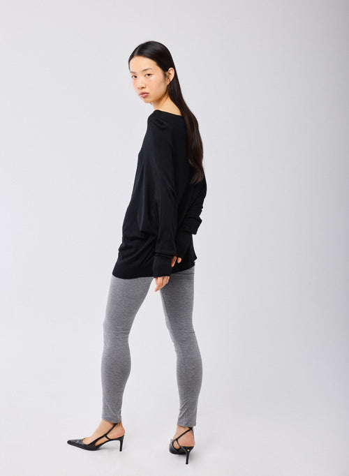 Black Sweater Boat Neck Long Sleeves in Merino Wool - MAJESTIC FILATURES