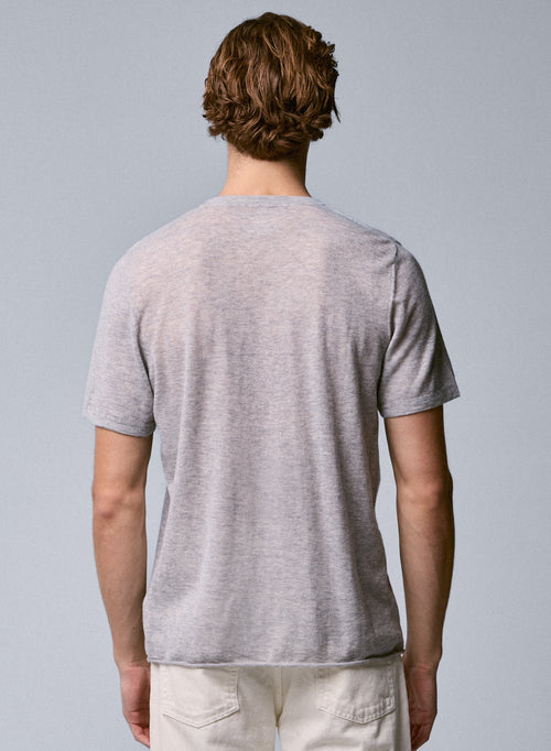 Graues Kaschmir-T-Shirt mit Rundhalsausschnitt und kurzen Ärmeln - MAJESTIC FILATURES