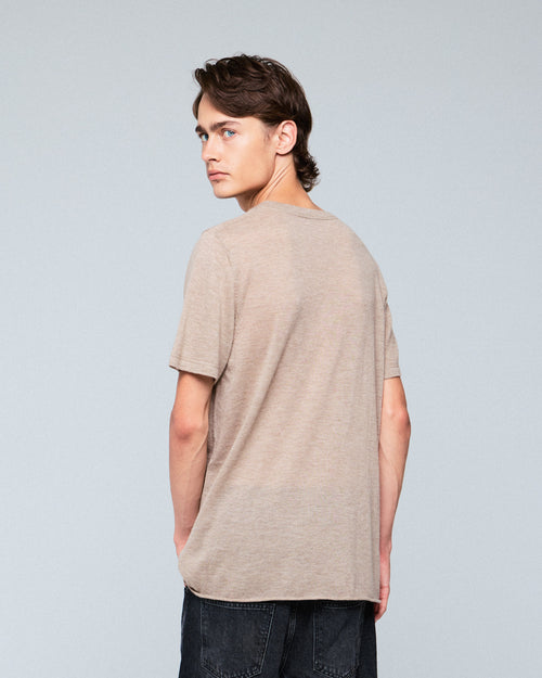 Camiseta de cachemir de manga corta con cuello redondo beige - MAJESTIC FILATURES