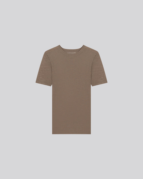 Camiseta de cachemir de manga corta con cuello redondo beige - MAJESTIC FILATURES