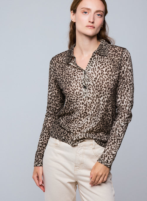 Beige Polo Shirt Long Sleeve Cotton / Cashmere Polo Shirt - MAJESTIC FILATURES