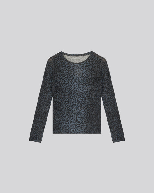 Blau T Shirt Rundhals Lange Ärmel Bio Baumwolle Kaschmir - MAJESTIC FILATURES