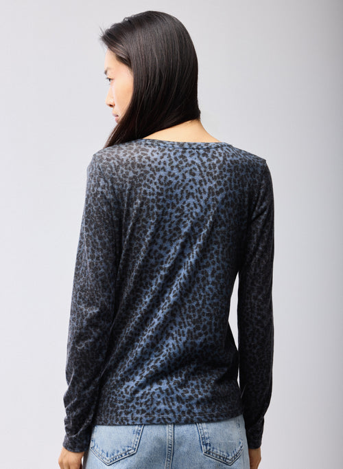 Blau T Shirt Rundhals Lange Ärmel Bio Baumwolle Kaschmir - MAJESTIC FILATURES