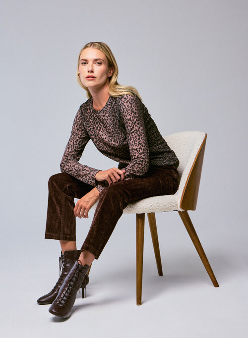Rosa Langarm-T-Shirt mit Rundhalsausschnitt aus Bio-Baumwolle / Kaschmir - MAJESTIC FILATURES