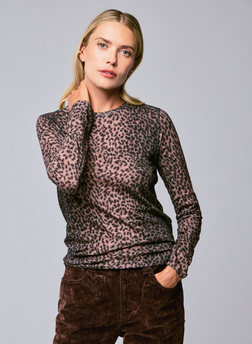 Rosa Langarm-T-Shirt mit Rundhalsausschnitt aus Bio-Baumwolle / Kaschmir - MAJESTIC FILATURES