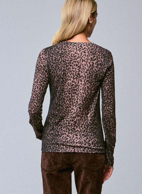 Rosa Langarm-T-Shirt mit Rundhalsausschnitt aus Bio-Baumwolle / Kaschmir - MAJESTIC FILATURES